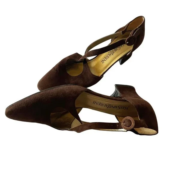 Rare YSL Yves Saint Laurent Brown Vintage Luxury Couture Suede Heels 8N - Picture 4 of 11
